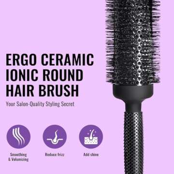 Ergo Ceramic Ionic Round Brush for Blow Out - Salon Quality Hair Brushes for Women - Roller Brush fo...