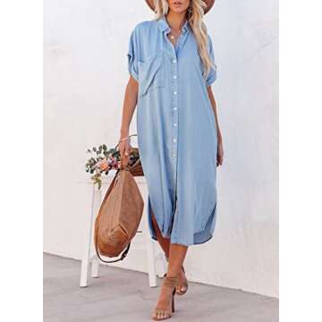 Stylish Dokotoo Maxi Midi Denim Dress for Women 2024 with Pockets and Side Slit