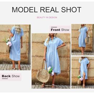 Dokotoo Maxi Midi Denim Dress with Pockets and Button-Down