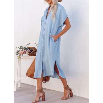 Dokotoo Maxi Midi Denim Dress with Pockets and Button-Down