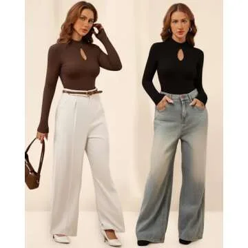 MANGOPOP Women's Long Sleeve Bodysuit Mock Neck Top