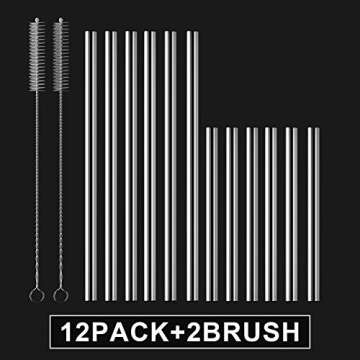 HeykirHome 12-Pack Reusable Glass Straws,6 Pack 8''x10 MM+ 6 Pack 5”x10 MM with 2 Cleaning Brush- Perfect For Smoothies, Tea, Juice