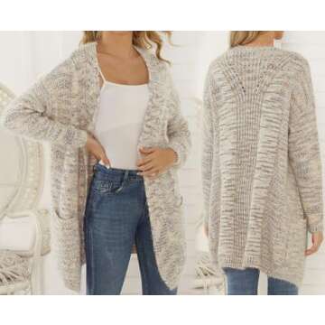 futurino Women's Cable Twist School Wear Boyfriend Pocket Open Front Cardigan Popcorn Sweaters