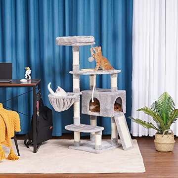 Heybly Cat Tree, Cat Tower for Indoor Cats with Scratching Board, Multi-Level Cat Furniture Condo wi...