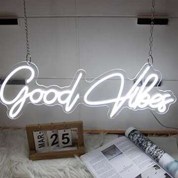 Large Neon Sign Good Vibes for Wall Decor LED Signs for Teenager Boys' Bedroom, Cool Staff for Men Room or Gamer Gift Ideas