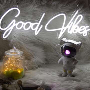 Large Neon Sign Good Vibes for Wall Decor LED Signs for Teenager Boys' Bedroom, Cool Staff for Men Room or Gamer Gift Ideas