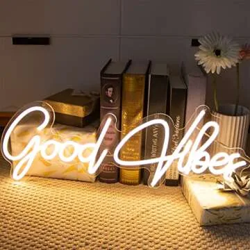Large Neon Sign Good Vibes for Wall Decor LED Signs for Teenager Boys' Bedroom, Cool Staff for Men Room or Gamer Gift Ideas