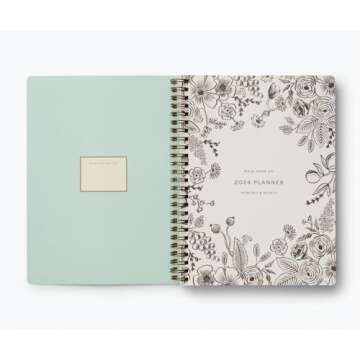 RIFLE PAPER CO. 2024 Flores 12-Month Softcover Spiral Planner - January-December, Sections for Monthly Views, Contacts, Celebrations, and Pockets Storage, (RP-PLC008)