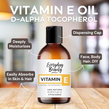 Pure Vitamin E Oil - D-Alpha Tocopherol 100% Pure & All Natural 4oz 42,500 IU per oz - Thick, Amber Color, Nutty Aroma - From Wheat Germ -Face Body Hair -DIY Cosmetics & After Surgery Scars