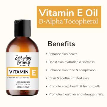 Pure Vitamin E Oil - D-Alpha Tocopherol 100% Pure & All Natural 4oz 42,500 IU per oz - Thick, Amber Color, Nutty Aroma - From Wheat Germ -Face Body Hair -DIY Cosmetics & After Surgery Scars