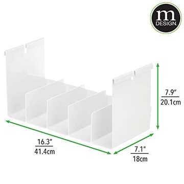 mDesign Plastic 5 Compartment Hanging Closet Storage Organizer Tray, Divided Sections for Holding Sunglasses, Wallets, Clutch Purses, Accessories, Hangs Below Shelving, Grypp Collection - White