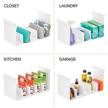 mDesign Plastic 5 Compartment Hanging Closet Storage Organizer Tray, Divided Sections for Holding Sunglasses, Wallets, Clutch Purses, Accessories, Hangs Below Shelving, Grypp Collection - White