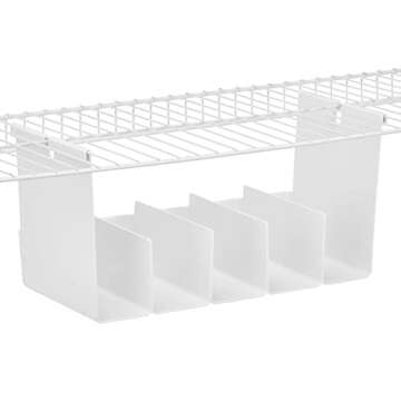 mDesign Plastic 5 Compartment Hanging Closet Storage Organizer Tray, Divided Sections for Holding Sunglasses, Wallets, Clutch Purses, Accessories, Hangs Below Shelving, Grypp Collection - White