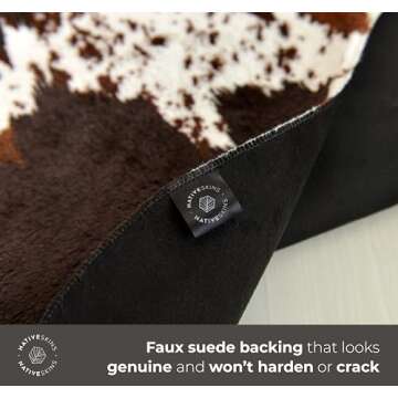 NativeSkins Faux Cowhide Rug – Original Brown (Large) | 4.6ft x 6.6ft | Cow Print | Western Bedroom Decor | Hand-Cut, Faux Suede No-Slip Backing | Western Rug | Animal Print Rug | Cow Hide