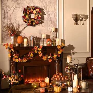 Valery Madelyn 24 Inch Fall Fruit Wreath for Front Door, Harvest Thanksgiving Natural Wreath with Si...