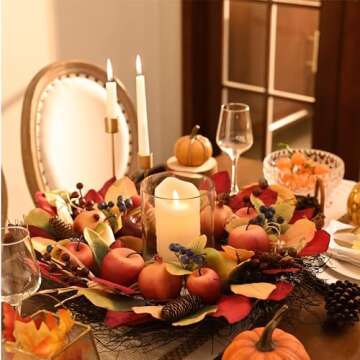 Valery Madelyn 24 Inch Fall Fruit Wreath for Front Door, Harvest Thanksgiving Natural Wreath with Silk Leaves for Porch Decor for Home, Large Autumn Wreath for Outdoor Window Indoor Table Centerpiece