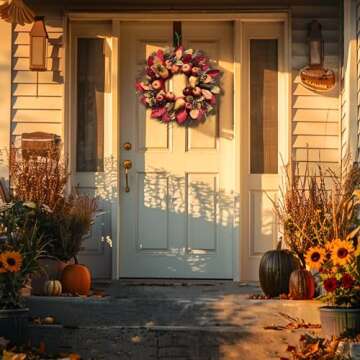 Valery Madelyn 24 Inch Fall Fruit Wreath for Front Door, Harvest Thanksgiving Natural Wreath with Silk Leaves for Porch Decor for Home, Large Autumn Wreath for Outdoor Window Indoor Table Centerpiece