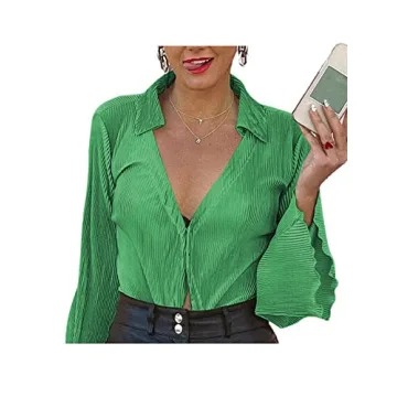 LYANER Deep V Neck Bell Sleeve Blouse for Women