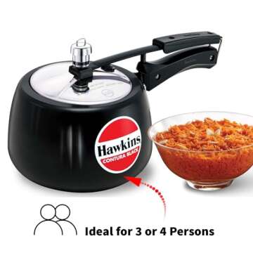 Hawkins 3 Litre Contura Black Pressure Cooker - Ideal for Families