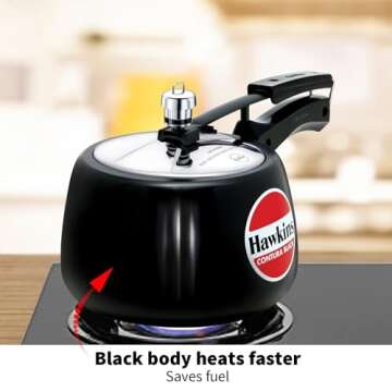 Hawkins 3L Contura Black Pressure Cooker for Fast Cooking