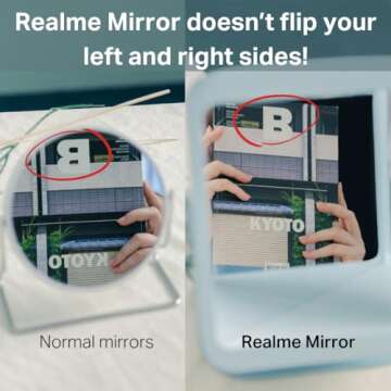 Realme Non-Reversing Cosmetic Stand Mirror, True Reflection, Vanity Makeup Mirror, 10" Adjustable Angle, Non-Magnifying Desk Mirror, Rectangular Tabletop Mirror (Design Edition) (Baby Blue)