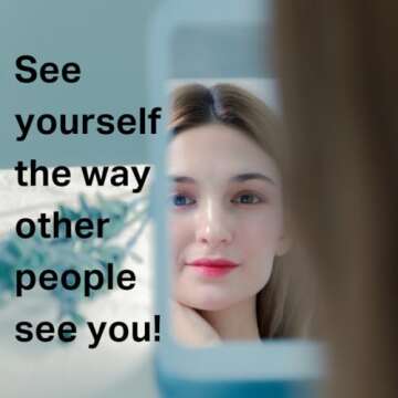 Realme Non-Reversing Cosmetic Stand Mirror, True Reflection, Vanity Makeup Mirror, 10" Adjustable Angle, Non-Magnifying Desk Mirror, Rectangular Tabletop Mirror (Design Edition) (Baby Blue)