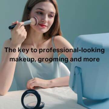 Realme Non-Reversing Cosmetic Stand Mirror, True Reflection, Vanity Makeup Mirror, 10" Adjustable Angle, Non-Magnifying Desk Mirror, Rectangular Tabletop Mirror (Design Edition) (Baby Blue)