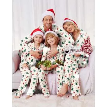 Ekouaer Christmas Family Matching Pajamas Long Sleeve Button Down Pj Set Festival Party Sleepwear White/Plaid Tree M Men