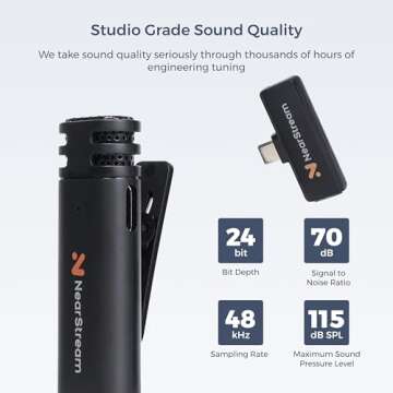 NearStream Wireless Lavalier Microphone for iPhone Android Tablet PC, Lapel Microphone Wireless with 2.4G Ultra-Low Delay, Noise Cancellation, Mute Button, 6H for Record, Vlog, Podcast (AWM10T-Plus)