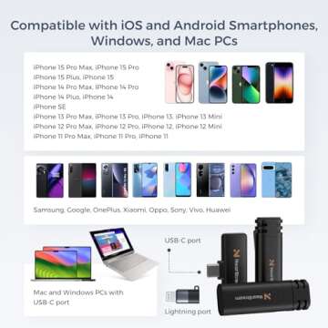 NearStream Wireless Lavalier Microphone for iPhone Android Tablet PC, Lapel Microphone Wireless with 2.4G Ultra-Low Delay, Noise Cancellation, Mute Button, 6H for Record, Vlog, Podcast (AWM10T-Plus)