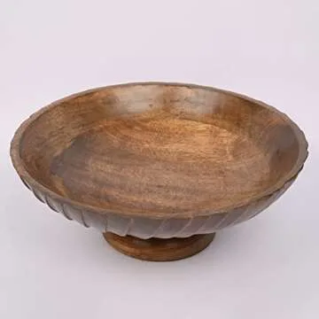 EDHAS Mango Wood Decorative Wooden Bowl Hand Carved Home Decor for Dining Table Center, Living Room, Kitchen Décor (12" x 12' x 4.75")