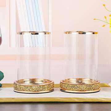 Pillar Candle Holders Set of 2,Hurricane Candle Holders,Candlesticks Holder With Glass Hurricane Lid...
