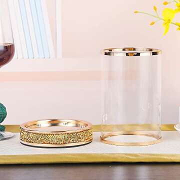 Pillar Candle Holders Set of 2,Hurricane Candle Holders,Candlesticks Holder With Glass Hurricane Lid,Metal Candle Holder For Coffee Dining Table, Wedding, Christmas, Home Decoration,Gold Candle Holder