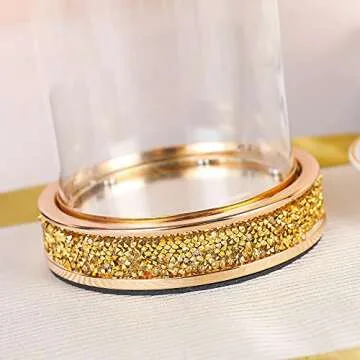 Pillar Candle Holders Set of 2,Hurricane Candle Holders,Candlesticks Holder With Glass Hurricane Lid,Metal Candle Holder For Coffee Dining Table, Wedding, Christmas, Home Decoration,Gold Candle Holder