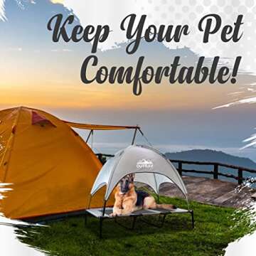 Outrav Pet Cot with Canopy Shade Tent & Carry Along Travel Bag – Portable Foldable Indoor Outdoor Cooling Elevated Dog Bed with Removable Pop Up Sunshade Dome Gazebo Awning, Large or XL – Gray
