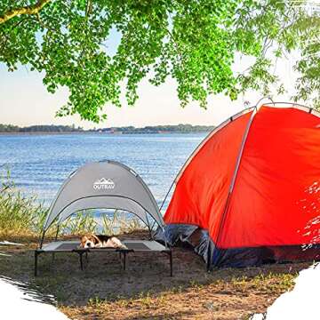 Outrav Pet Cot with Canopy Shade Tent & Carry Along Travel Bag – Portable Foldable Indoor Outdoor Cooling Elevated Dog Bed with Removable Pop Up Sunshade Dome Gazebo Awning, Large or XL – Gray