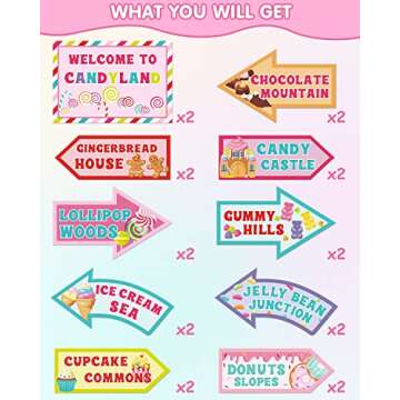 Huray Rayho 20 PCS Candyland Party Decorations - Candy Land Party Signs - Welcome Candyland Birthday Party Photo Prop - Sweet Candy Theme Party Supplies