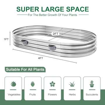 Land Guard Galvanized Raised Garden Beds Outdoor with 2 Magnetic Solar-Powered Lights(Grey), Metal P...