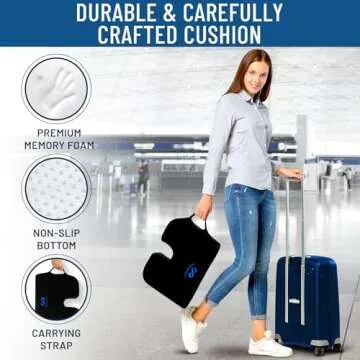 Everlasting Comfort Memory Foam Car Seat Cushion - Tailbone Pain Relief, Driving Seat Cushion for Short People - Office, Wheelchair, Gaming Chair, Travel - Non-Slip, Washable Cover