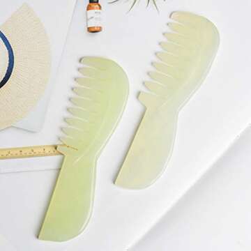 LEOSENSE Long Gua Sha Comb, Natural Jade Stone GuaSha Scraping Massage Therapy Tool, Scalp Comb for Head Hair Caring, Meridian Massager for Body Spa at Home, Easy to Grip