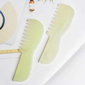 LEOSENSE Long Gua Sha Comb, Natural Jade Stone GuaSha Scraping Massage Therapy Tool, Scalp Comb for Head Hair Caring, Meridian Massager for Body Spa at Home, Easy to Grip