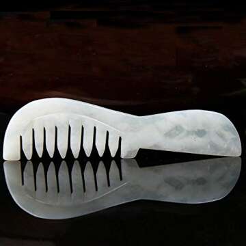 LEOSENSE Long Gua Sha Comb, Natural Jade Stone GuaSha Scraping Massage Therapy Tool, Scalp Comb for Head Hair Caring, Meridian Massager for Body Spa at Home, Easy to Grip