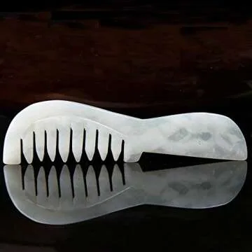 LEOSENSE Long Gua Sha Comb, Natural Jade Stone GuaSha Scraping Massage Therapy Tool, Scalp Comb for Head Hair Caring, Meridian Massager for Body Spa at Home, Easy to Grip