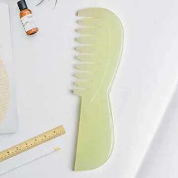 LEOSENSE Long Gua Sha Comb, Natural Jade Stone GuaSha Scraping Massage Therapy Tool, Scalp Comb for Head Hair Caring, Meridian Massager for Body Spa at Home, Easy to Grip