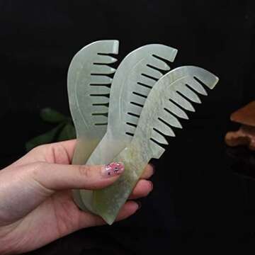 LEOSENSE Long Gua Sha Comb, Natural Jade Stone GuaSha Scraping Massage Therapy Tool, Scalp Comb for Head Hair Caring, Meridian Massager for Body Spa at Home, Easy to Grip
