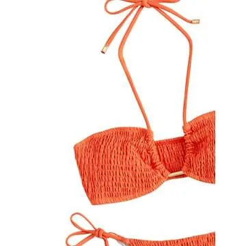 SweatyRocks Women's 2 Piece Bathing Suit Ribbed Tie Side Halter Bikini Swimsuit Orange S