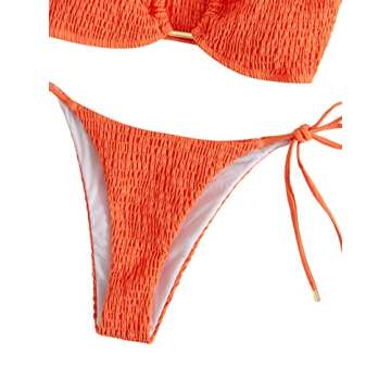 SweatyRocks Women's 2 Piece Bathing Suit Ribbed Tie Side Halter Bikini Swimsuit Orange S