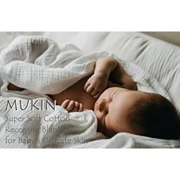 MUKIN Baby Bath Towels, Super Soft Cotton Receiving Blanket for Baby's Delicate Skin,2Pack Swaddle Blanket for Newborns Toddlers Boy Girl,Baby Registry as Shower (White+White)