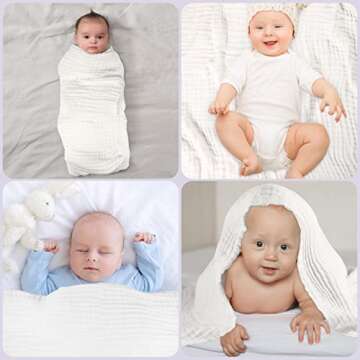 MUKIN Baby Bath Towels, Super Soft Cotton Receiving Blanket for Baby's Delicate Skin,2Pack Swaddle Blanket for Newborns Toddlers Boy Girl,Baby Registry as Shower (White+White)