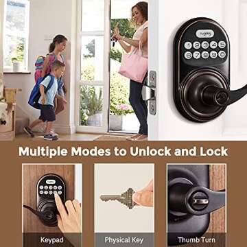 Hugolog Keyless Entry Door Lock - Auto-Locking, Anti-Peep Code, Vacation Mode, 20 User Codes, Suitable for Front, Back and Side Doors